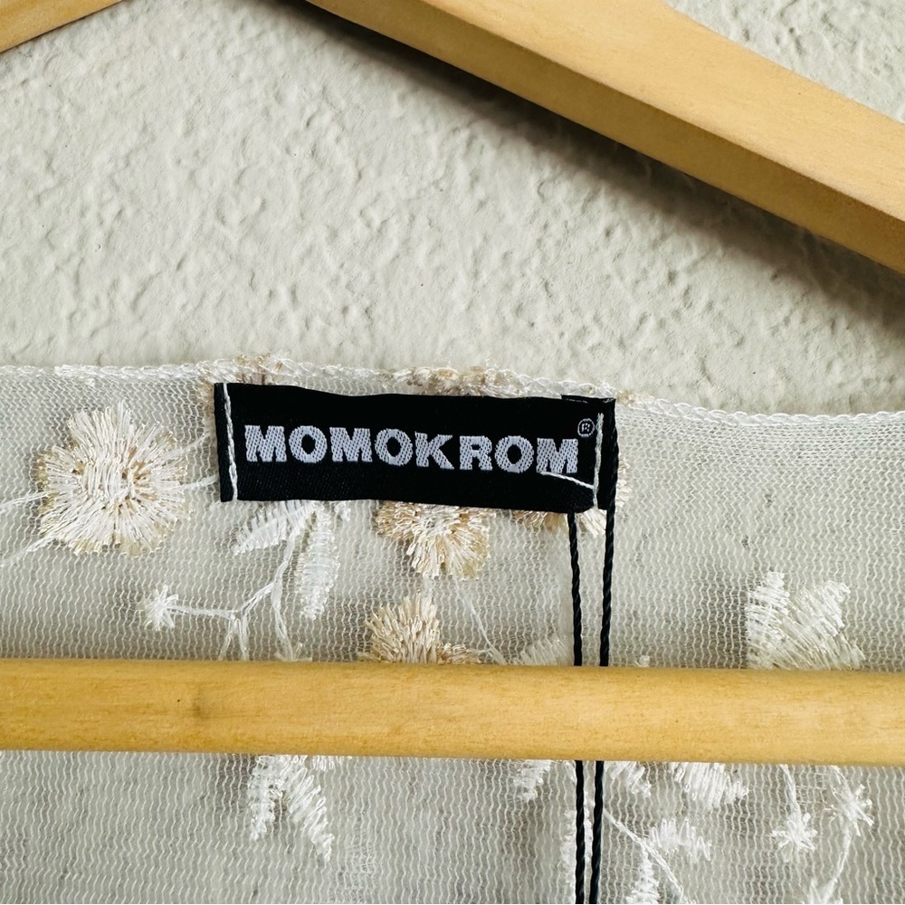 Momokrom Sheer Embroidered Floral Tie-Up Top Small Coquette Fairycore Romantic - Picture 8 of 14